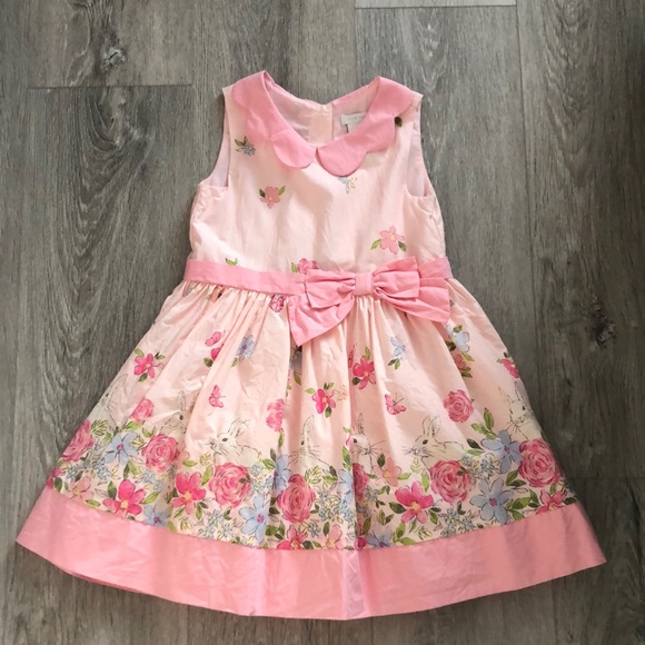 Rachel Ashwell Other - EUC Sleeveless Pink Bunny & Flowers Dress with Scalloped Collar & Bow Size 4T